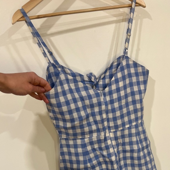 Reformation Linen Mini Sundress adjustable straps Blue & White checkered Size 8 - Picture 2 of 11
